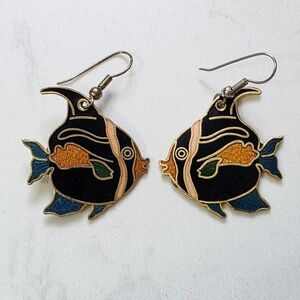 Vintage Cloisonne Fish Enamel Earrings